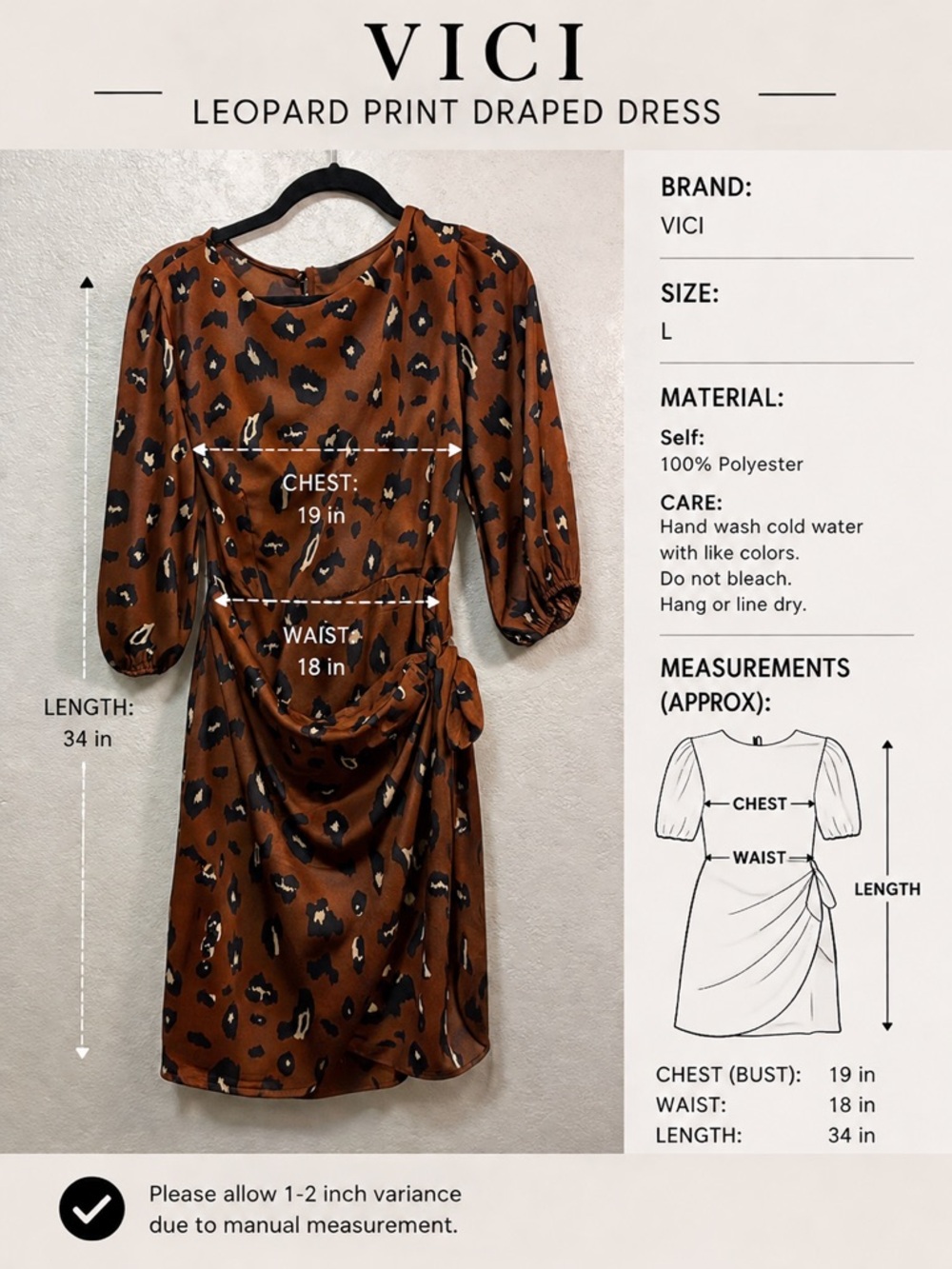 VICI Rust Leopard Print Draped Midi Dress